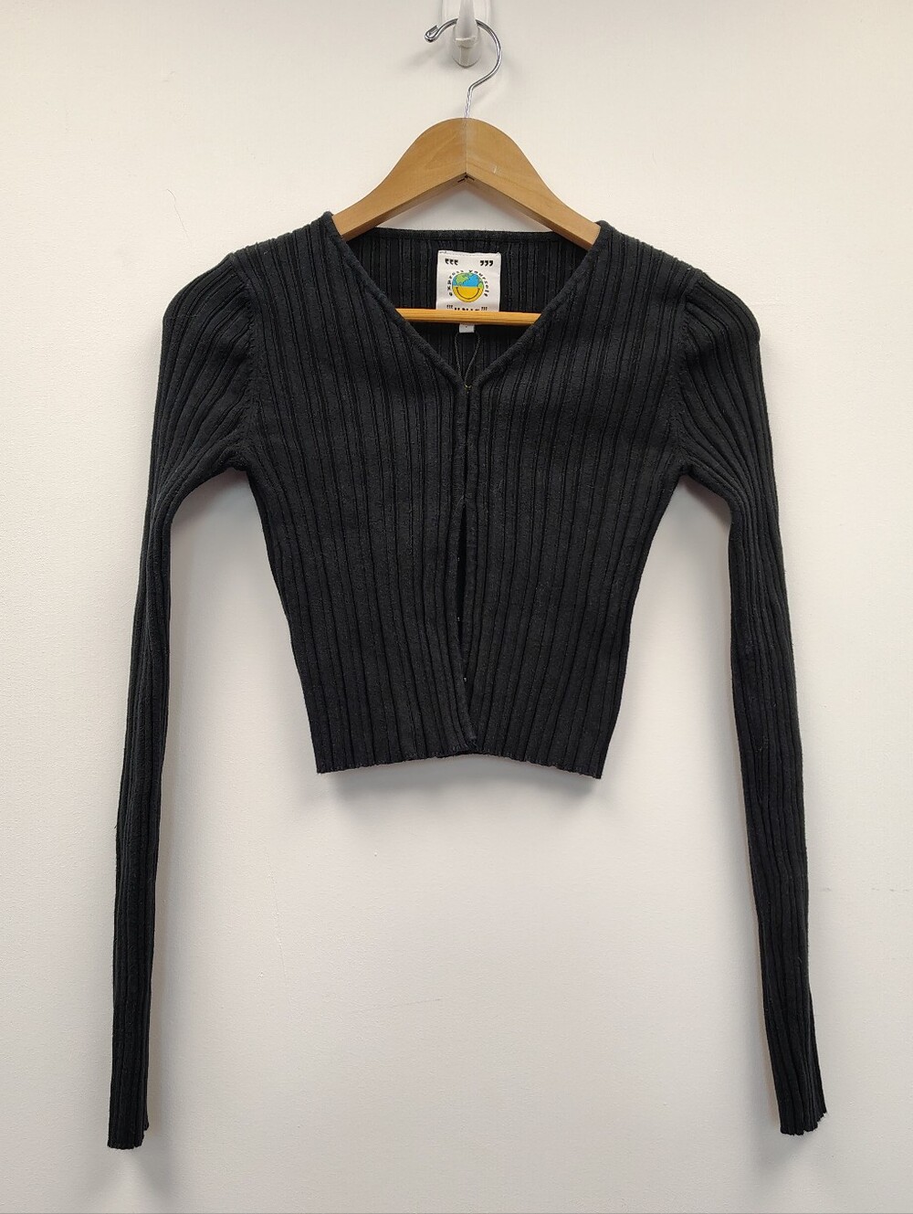 UNIF Ribbed Black Long-Sleeve Knit Crop Top Size S